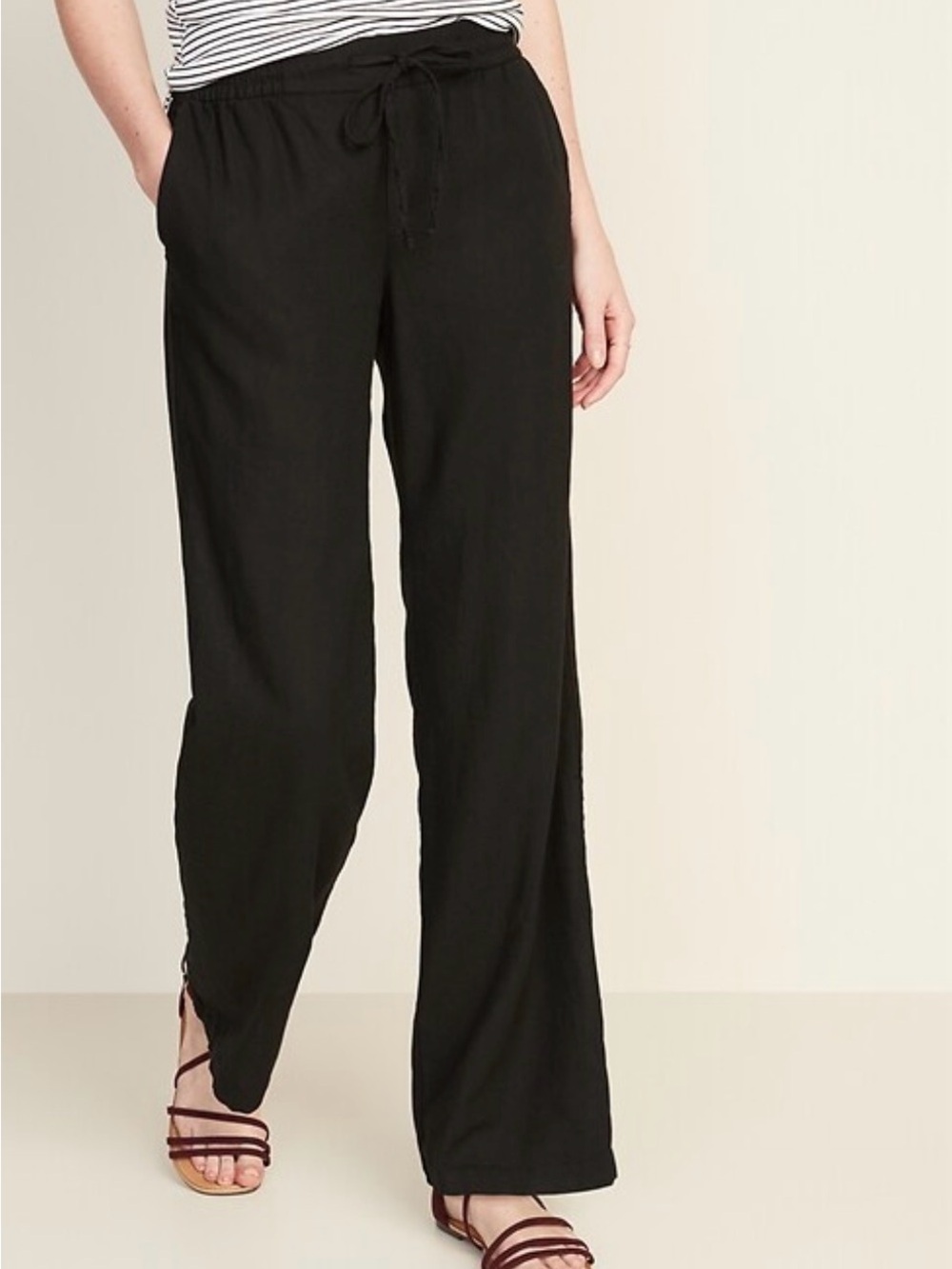 😎 Old Navy linen-blend wide leg pants in black. Size S.
